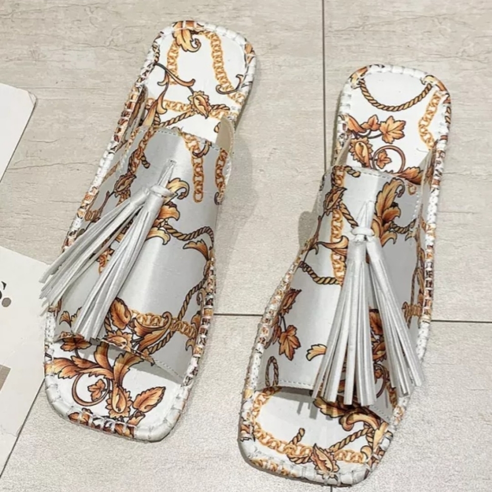White & Gold Tassled Slides